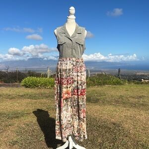 Vintage 90 R.J Steven’s by Carole Escritor Safari Green Printed Sleeveless dress